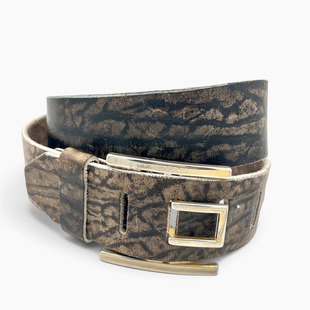 Western World Belt Mens 34 Brown Geometric Buckle Leather Elephant Print Animal